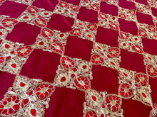 Load image into Gallery viewer, Silk Organza Tables Cover: 94 x 59 inches approx. Red background with Red &amp; Gold embroidery
