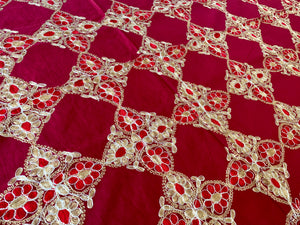 Silk Organza Tables Cover: 94 x 59 inches approx. Red background with Red & Gold embroidery