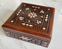 Load image into Gallery viewer, Jewelry Mosaic Handcrafted Wooden Box inlaid w/ Mother of Pearl
