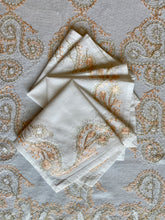 Load image into Gallery viewer, Table Cover: 117 x 58 inches Approx&#39;. Aghabani Oriental for Rectangle Tables, White background with White and Peach Silk Embroidery
