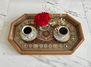 Wooden Mosaic Tray inlaid with Mother of Pearl. L 18.2 in W 11.0 in.