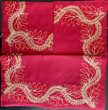 Load image into Gallery viewer, Silk Organza Tables Cover: 94 x 59 inches approx. Red background with Red &amp; Gold embroidery
