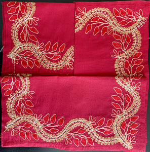 Silk Organza Tables Cover: 94 x 59 inches approx. Red background with Red & Gold embroidery