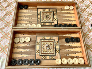 Backgammon Wooden Vintage Mosaic Handmade Set