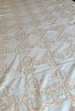 Load image into Gallery viewer, Table Cover: 117 x 58 inches Approx&#39;. Aghabani Oriental for Rectangle Tables, White background with White and Peach Silk Embroidery
