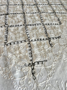 Table Cover: 117 x 58 inches Approx'. Aghabani Oriental for Rectangle Tables, White background with Gray and White Silk Embroidery