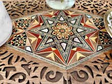 Load image into Gallery viewer, Wooden Mosaic Tray inlaid with Mother of Pearl. L 17.8 in W 12.2 in.
