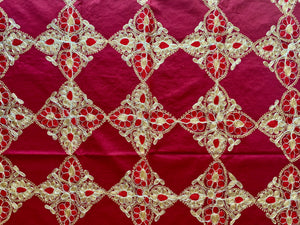 Silk Organza Tables Cover: 94 x 59 inches approx. Red background with Red & Gold embroidery