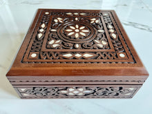 Load image into Gallery viewer, Jewelry Mosaic Handcrafted Wooden Box inlaid w/ Mother of Pearl
