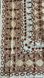 Table Cover: 117 x 67 inches Approx’. Aghabani Oriental for Rectangle Tables, Beige background with Brown and Silver Silk Embroidery