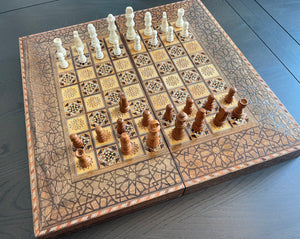 Backgammon / Chess Wooden Vintage Mosaic Handmade Set