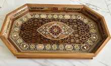 Load image into Gallery viewer, Wooden Mosaic Tray inlaid with Mother of Pearl. L 18.2 in W 11.0 in.
