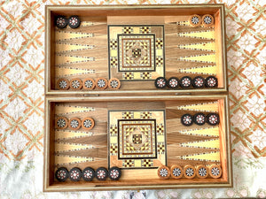 Backgammon Wooden Vintage Mosaic Handmade Set