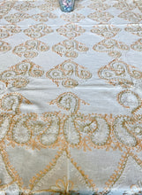 Load image into Gallery viewer, Table Cover: 117 x 58 inches Approx&#39;. Aghabani Oriental for Rectangle Tables, White background with White and Peach Silk Embroidery
